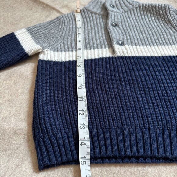 Janie & Jack Boys 18-24M Navy Colorblock Sweater 1/4 Button Mockneck Pullover - Picture 6 of 7